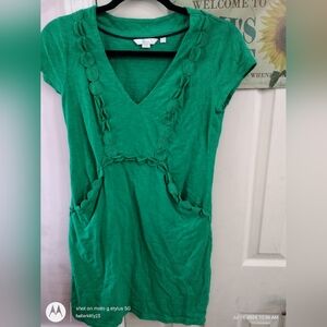 Boden Emerald Green Jersey Knit Dress Embroidered Details 100% Cotton Size 4p